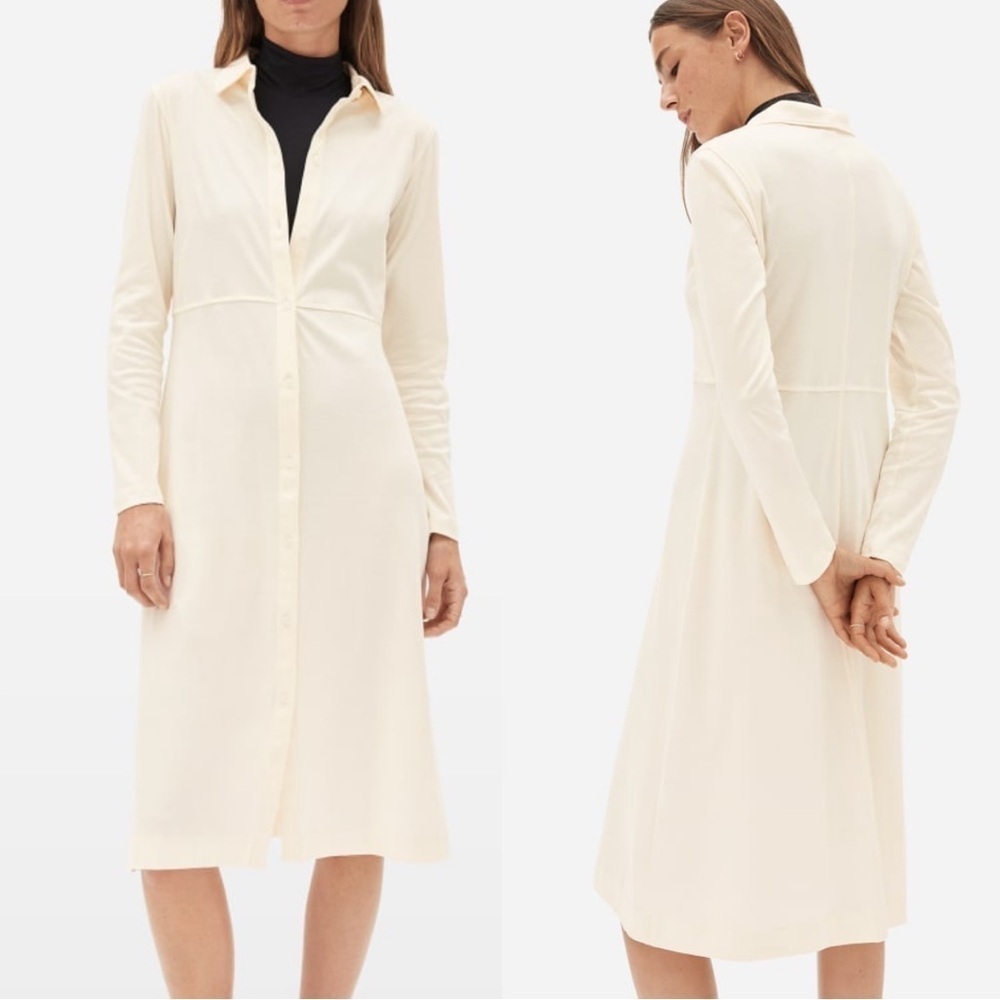 Everlane Cream Long-Sleeve Midi Shirt Dress